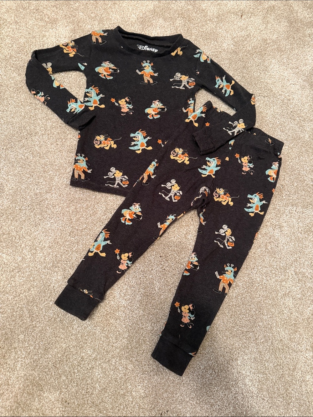 Disney Black Kids Halloween Pajama Set with Colorful Mickey & Friends Print